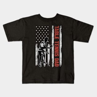 Table Tennis Dad American Flag Father's Day 4th Of July Gift Kids T-Shirt